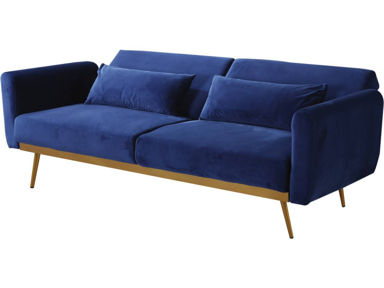 Canapé Clic Clac en velours "Donia" - 203 x 81 x 83 cm - 3 places -  Bleu foncé