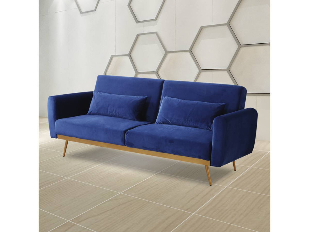 Canapé Clic Clac en velours "Donia" - 203 x 81 x 83 cm - 3 places -  Bleu foncé
