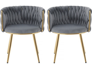 Lot de 2 chaises tressées en velours "Isa" - Gris