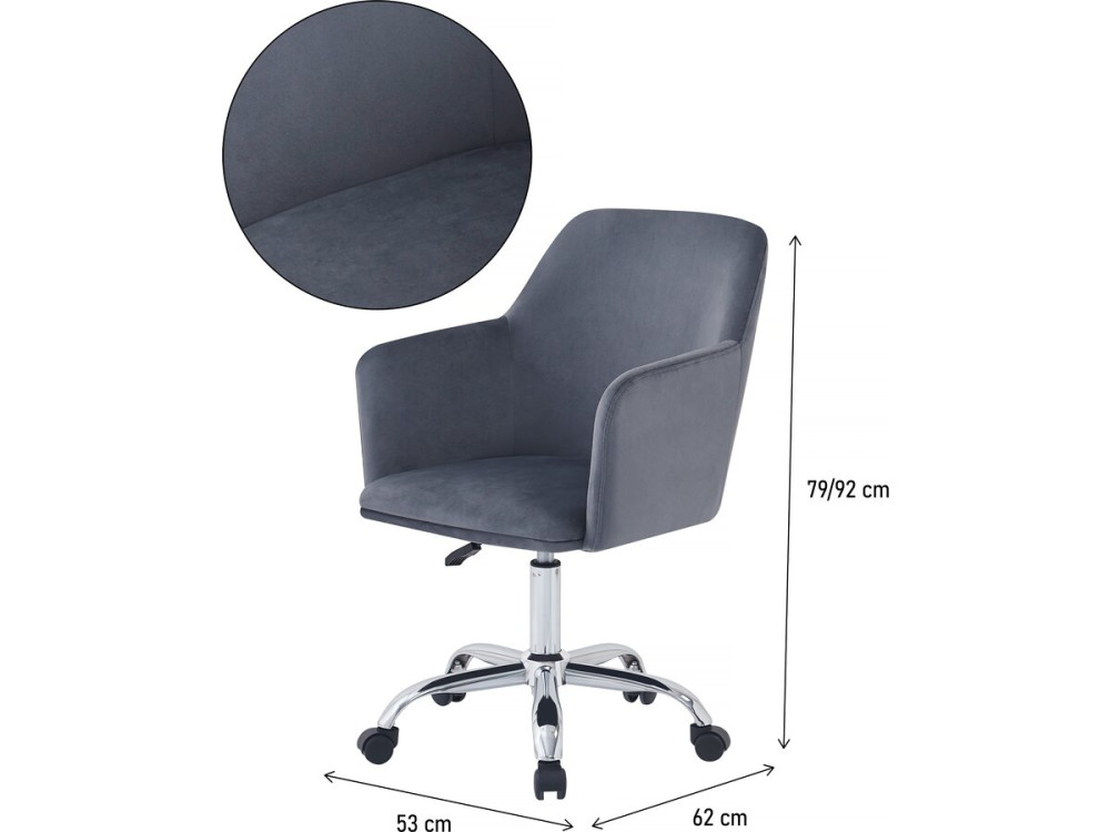 Chaise de bureau en velours ajustable "Ophélie" - Gris