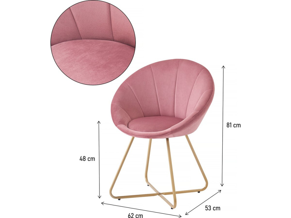 Lot de 2 chaises de salle manger en velours "Rosalie" - Rose
