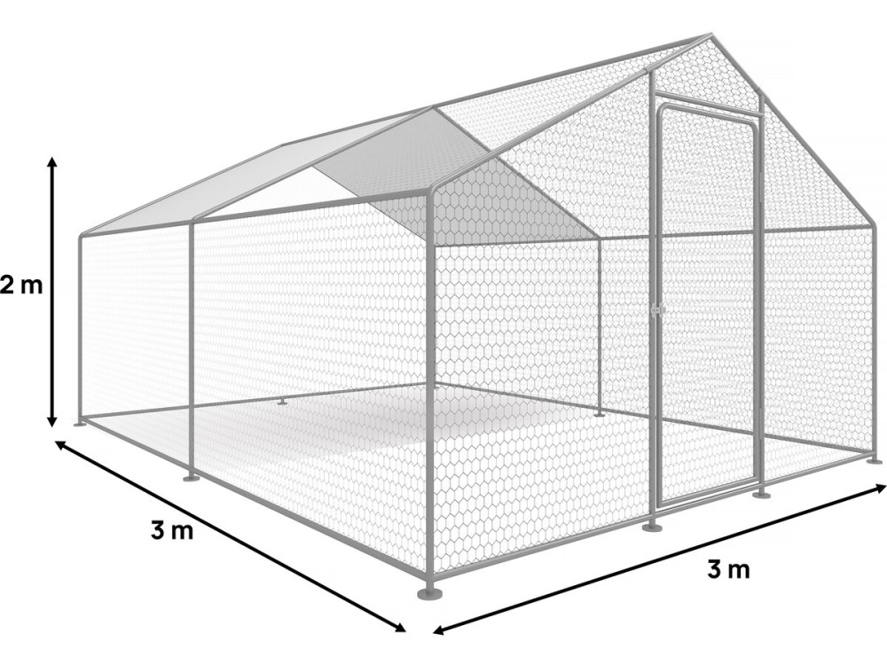 Enclos à poules 9 m² parc grillagé 3 x 3 x 2 M acier galvanisé