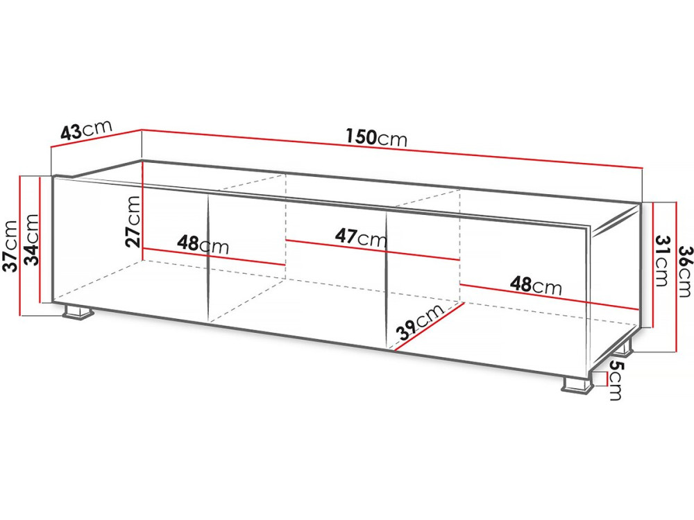 Meuble TV "Bralani 150" - 150 x 43 x 37 cm - Noir