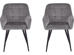 Lot de 2 chaises en velours "Valentina" avec accoudoirs - Gris