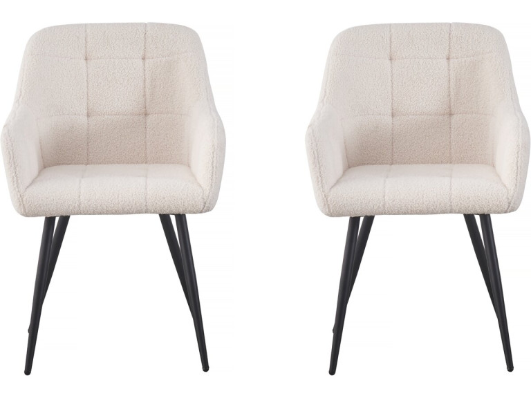 Lot de 2 chaises bouclette "Valentina" avec accoudoirs - Beige