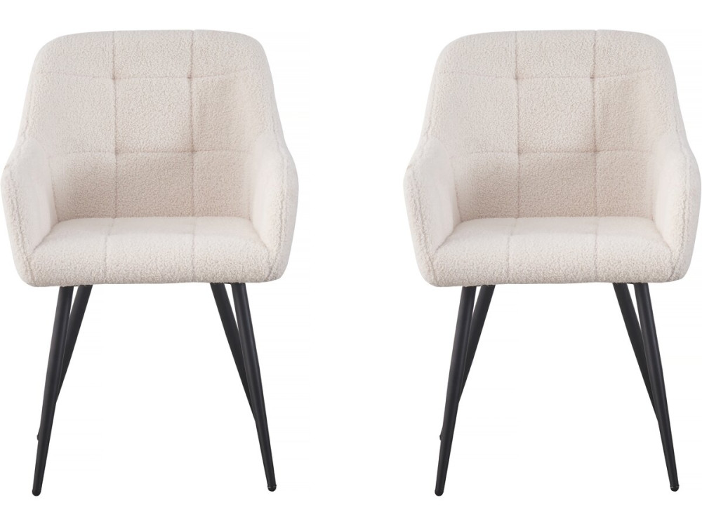 Lot de 2 chaises bouclette "Valentina" avec accoudoirs - Beige