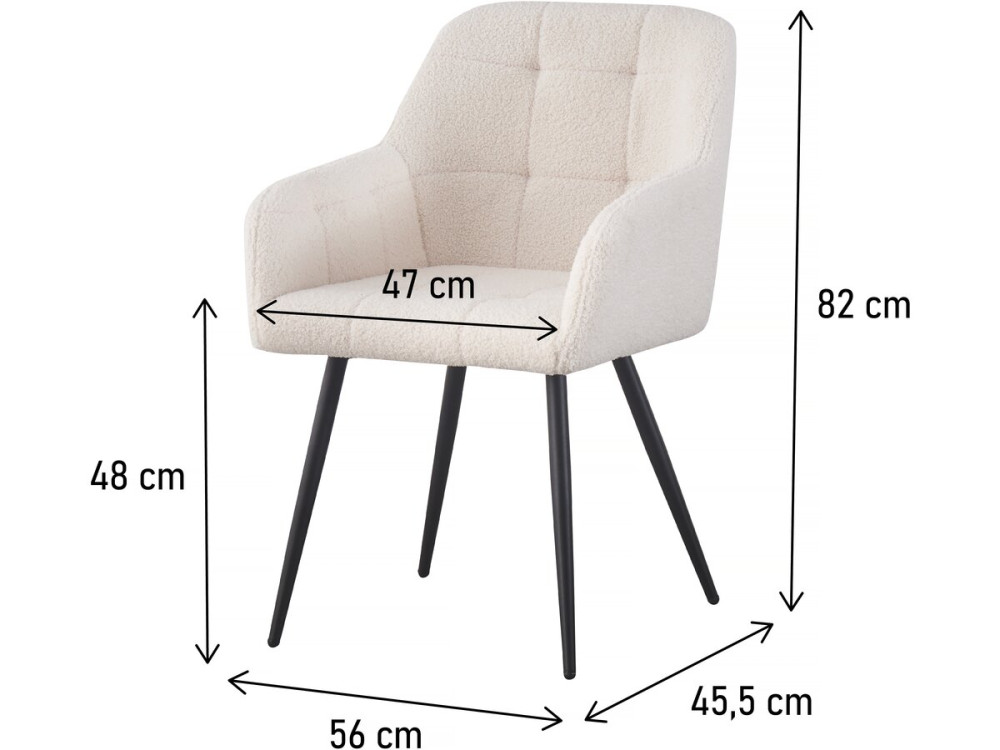 Lot de 2 chaises bouclette "Valentina" avec accoudoirs - Beige