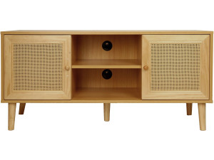 Meuble TV scandinave en cannage "Iguane" - 120 x 30 x 56.5 cm - Marron