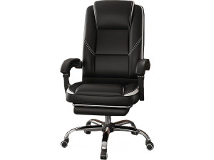 Fauteuil de bureau en simili avec repose pieds "Maissa" - Blanc/Noir