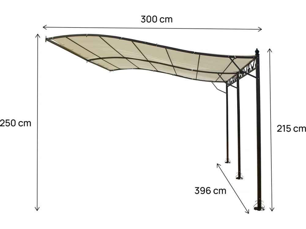 Pergola tonnelle adossée en métal - 3 x 4 m - Beige