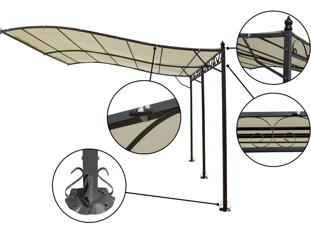 Pergola tonnelle adossée en métal - 3 x 4 m - Beige