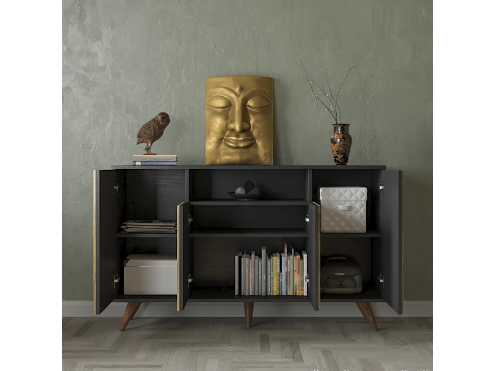 Buffet en bois "FRN-9004-1" - 140 x 35 x 91 cm - Bois, Noir, Pin Atlantique