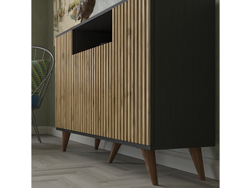 Buffet en bois "FRN-9004-1" - 140 x 35 x 91 cm - Bois, Noir, Pin Atlantique