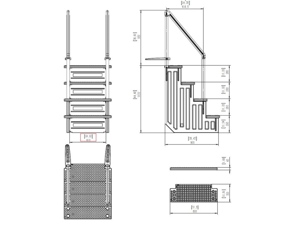 Escalier simple pour piscine en plastique