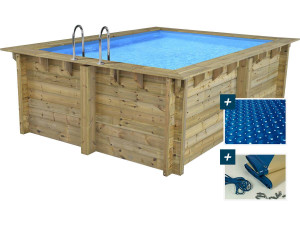 Piscine bois rectangle " Caimans  " - 4.10 x 3.00 x 1.24  m + Bâche à bulles 180 µ - Bâche hiver 280 g/m²