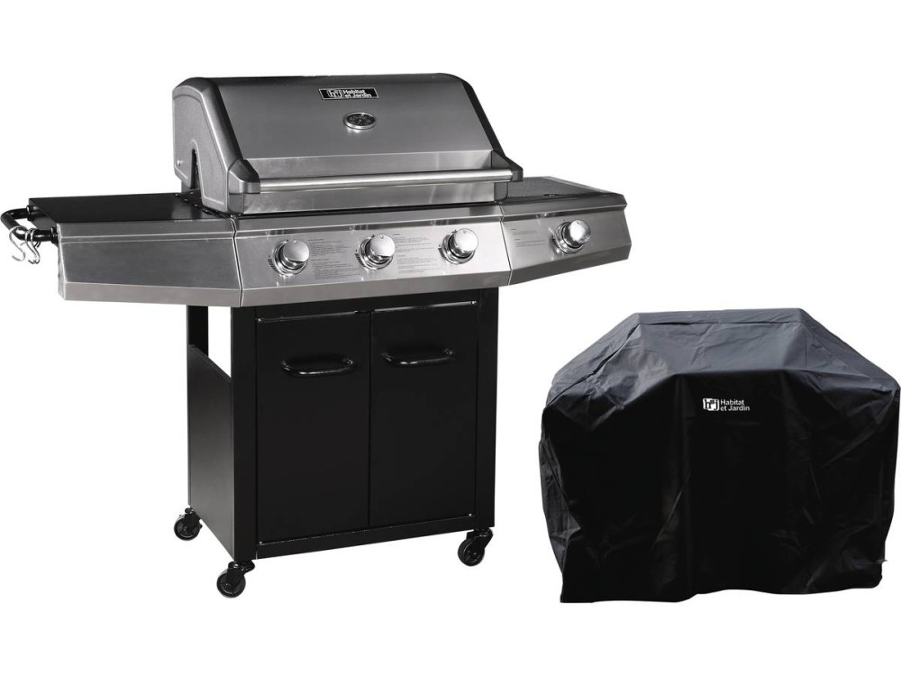 Barbecue Gaz "Bingo 4" - 4 brûleurs dont 1 latéral - 14kW + Housse protection - Noir