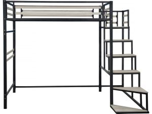 Lit mezzanine en métal avec escalier "LENA" - 140 x 190 cm - Noir