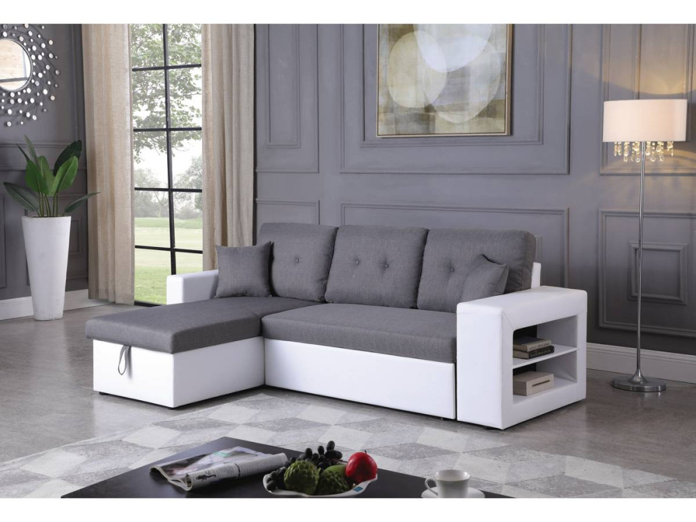 Canapé d'angle convertible/réversible "Axel" - 3 places - Blanc/Gris