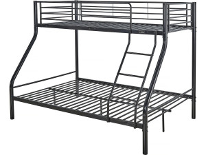 Lit superposé en métal "Leo" Sommiers inclus - 90/140 x 190 cm - Noir