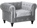 Fauteuil Chesterfield Velours "Aliza" - 111 x 82 x 70 cm - Gris