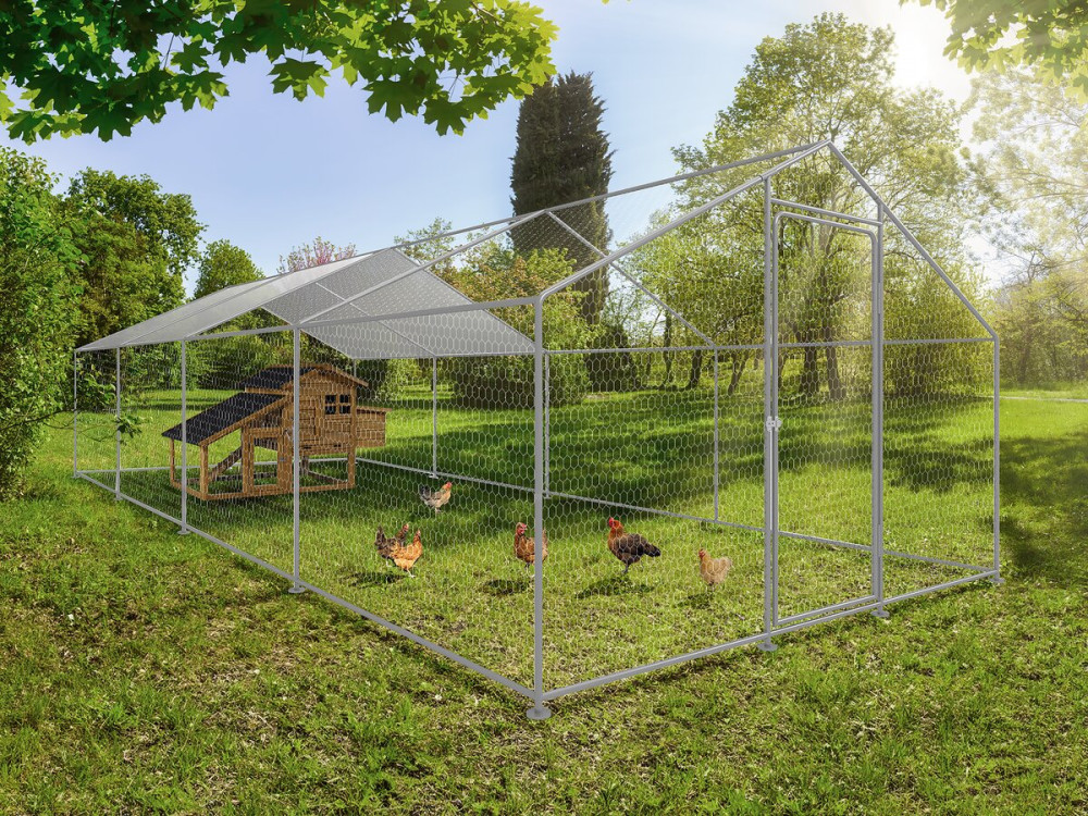 Enclos à poules 24 m² parc grillagé 8 x 3 x 2 M acier galvanisé