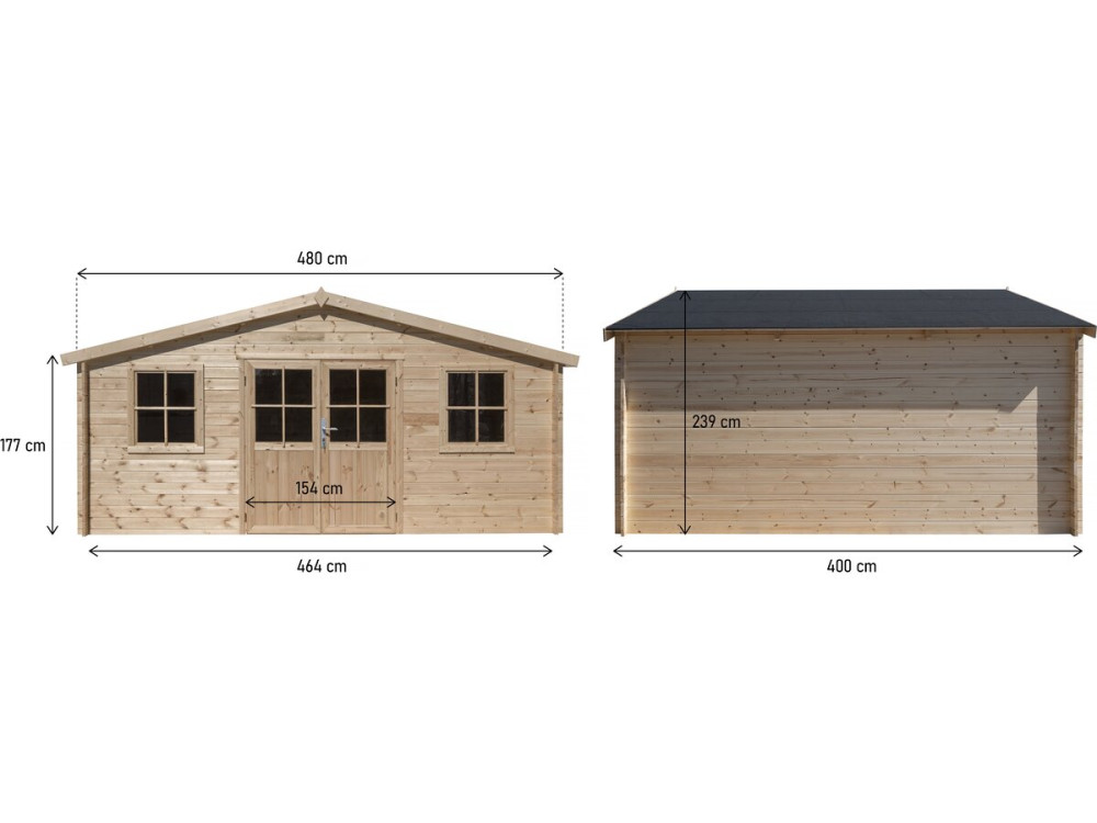 Abri de jardin bois "Alex" - 20.20 m² - 4.80 x 4.00 x 2.39 m - 28 mm