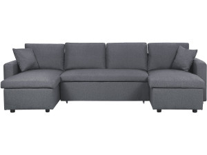 Canapé d'angle panoramique convertible en tissu "Alain" - 4 places - Gris
