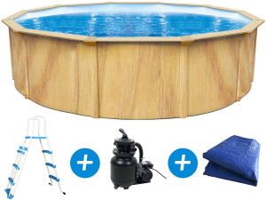 Piscine acier ronde aspect bois "Punta cana" - Ø 5.50 x 1.20 m