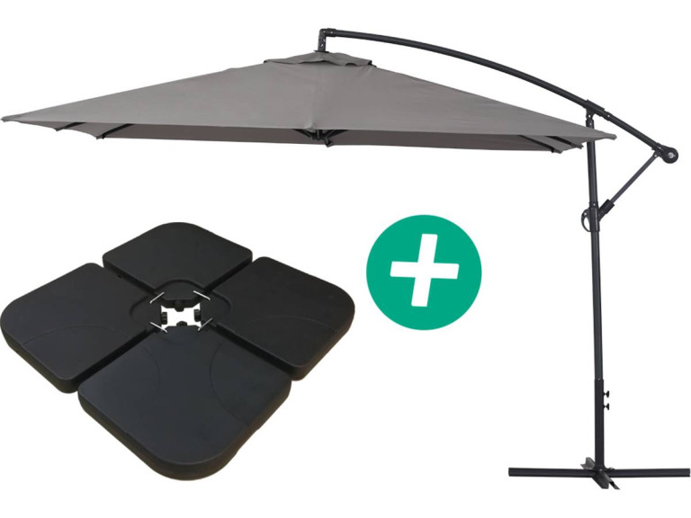 Parasol jardin déporté Alu "Ilios 3" - Carré - 3 x 3 m - Gris - Dalles incluses