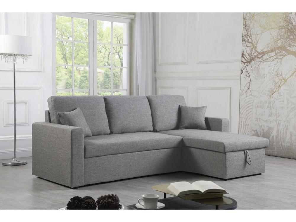 Canapé d'angle convertible/ réversible avec coffre "Alain II" - 3 places - Gris clair