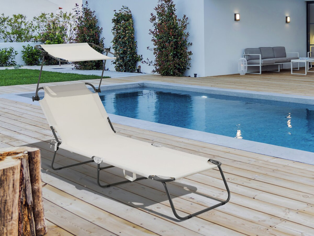 Bain de soleil pliable "Lazy" - Avec pare soleil - Beige