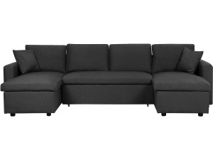 Canapé d'angle panoramique convertible en tissu "Alain" - 5 places - Noir