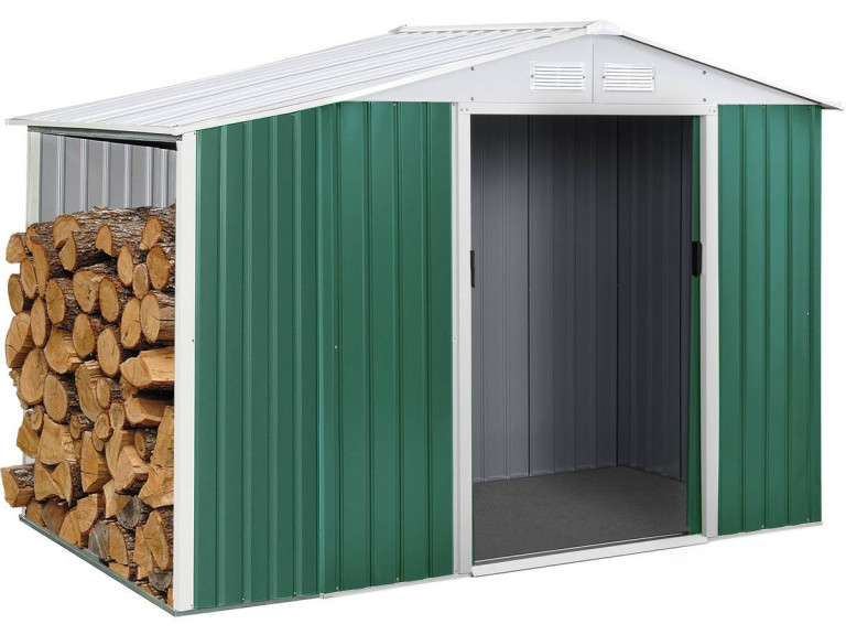 Abri de jardin métal "Rosas" 2,71 m² avec abri bûche - Vert