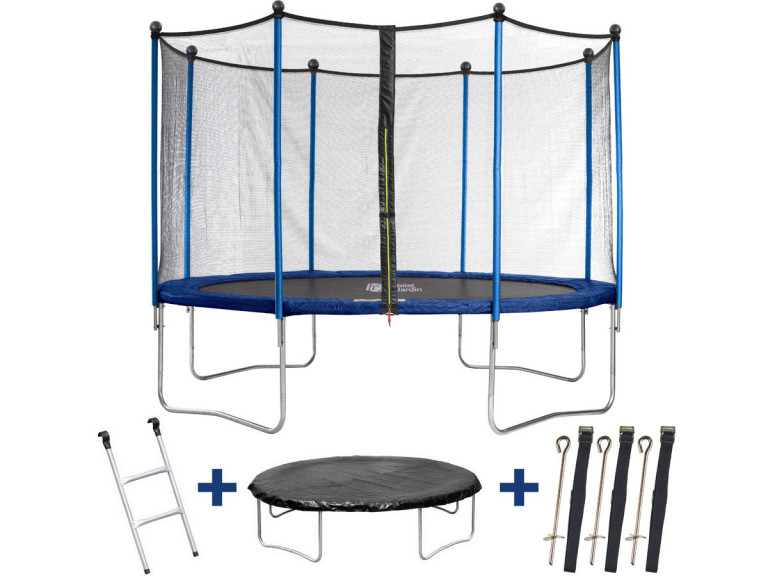 Trampoline "Happy" - Ø 3.65 m m - Avec filet + échelle + couverture + kit d'ancrage