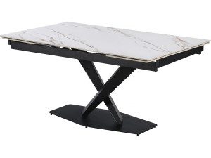 Table à manger extensible en céramique 6 à 10 personnes  "Silence" - Blanc marbré gold