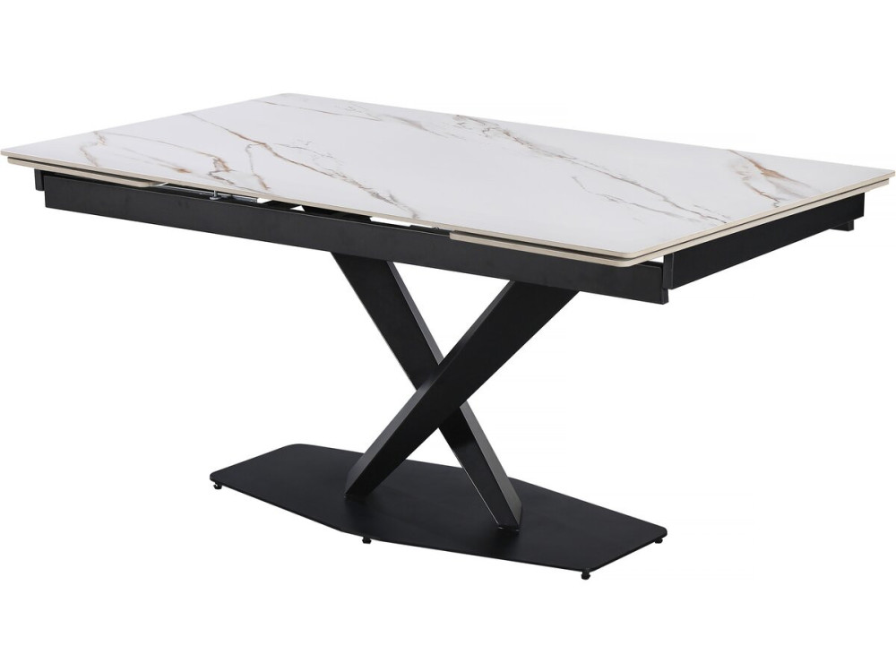 Table à manger extensible en céramique 6 à 10 personnes  "Silence" - Blanc marbré gold