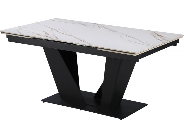 Table à manger extensible en céramique - 160/240 cm - 6 à 10 personnes "Nova" - Blanc marbré gold