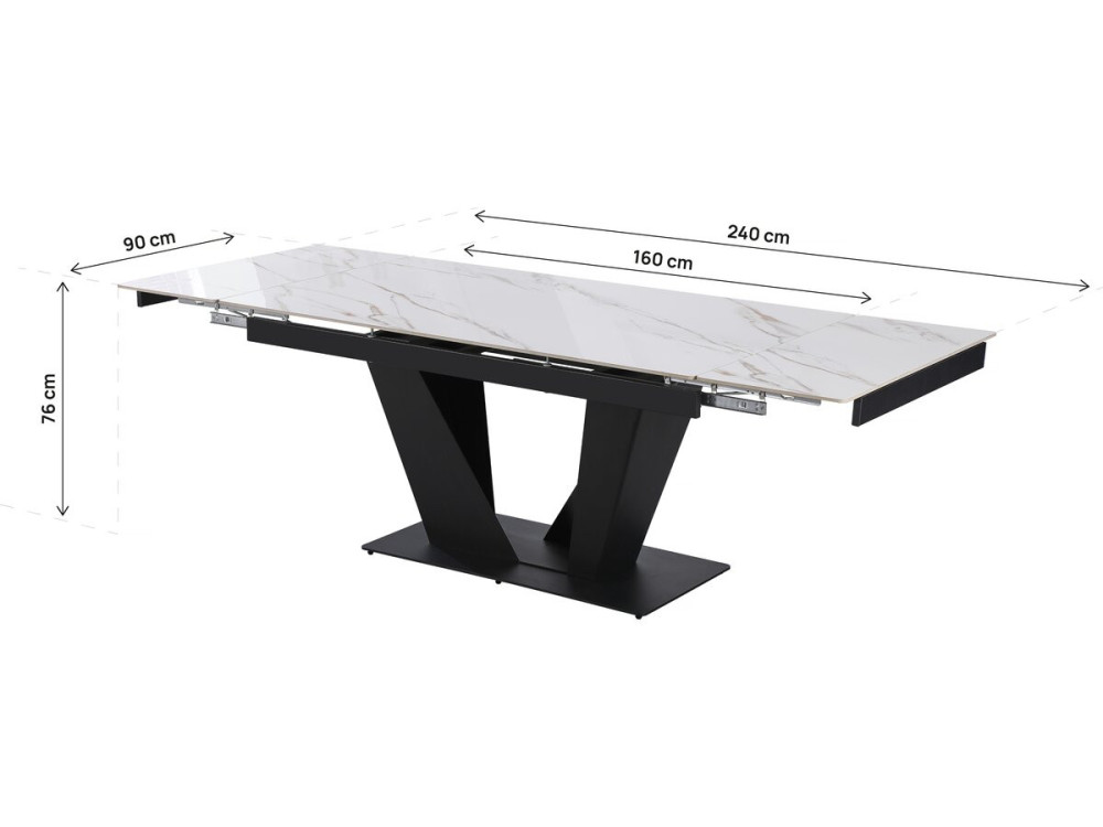 Table à manger extensible en céramique - 160/240 cm - 6 à 10 personnes "Nova" - Blanc marbré gold