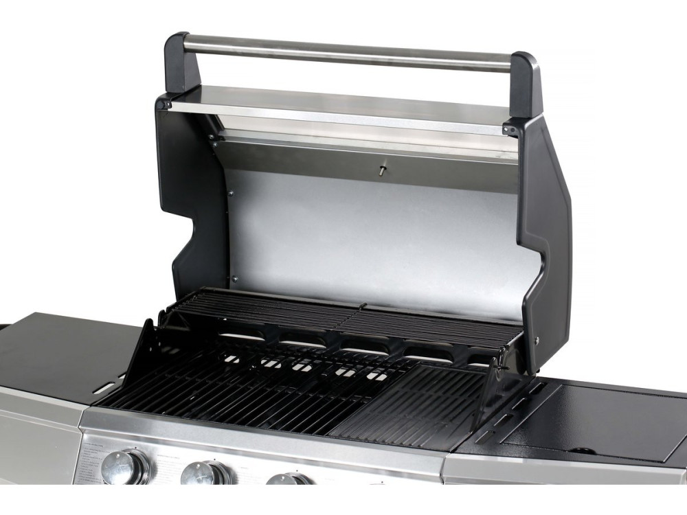 Barbecue gaz avec couvercle en verre "Bingo 5" - 4 brûleurs + 1 latéral + Housse protection - 15.2 kW - Noir