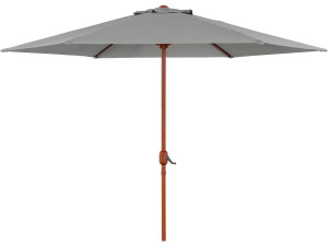 Parasol jardin droit Alu finition bois "Luz" - Rond - Ø 3m - Gris