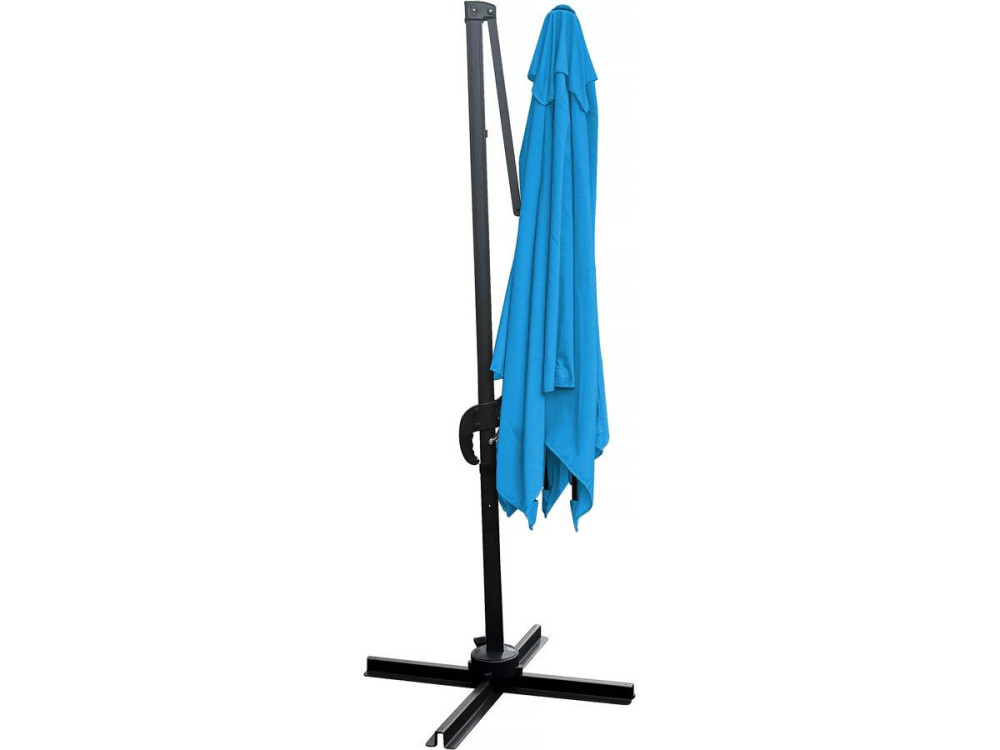 Parasol jardin déporté "Soleil" - Carré - 2.5 x 2.5 m - Bleu + Dalles à lester incluses