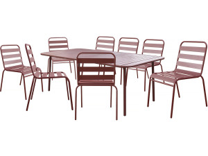 Table et chaises de jardin en métal "Bilbao" - 8 places - Terracotta
