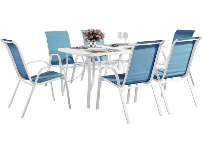 Table et chaises de jardin en textilène "Cordoba" - Phoenix - 6 places - Bleu