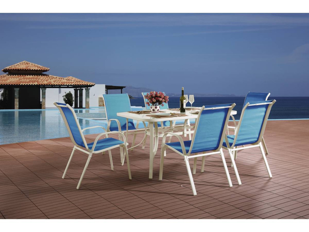 Table et chaises de jardin en textilène "Cordoba" - Phoenix - 6 places - Bleu