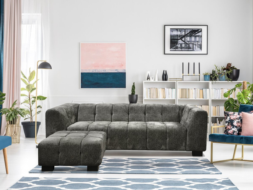 Canapé droit design en tissu chenille 3 places "Foch"- Gris