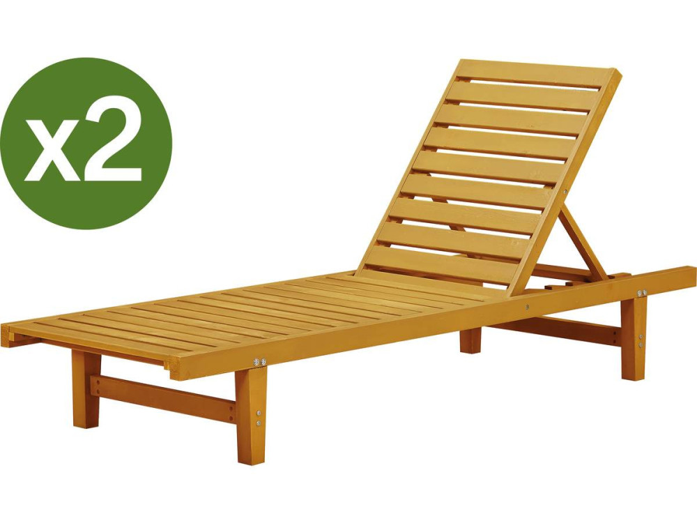 Lot de 2 bains de soleil en bois "Rawai" - Marron clair