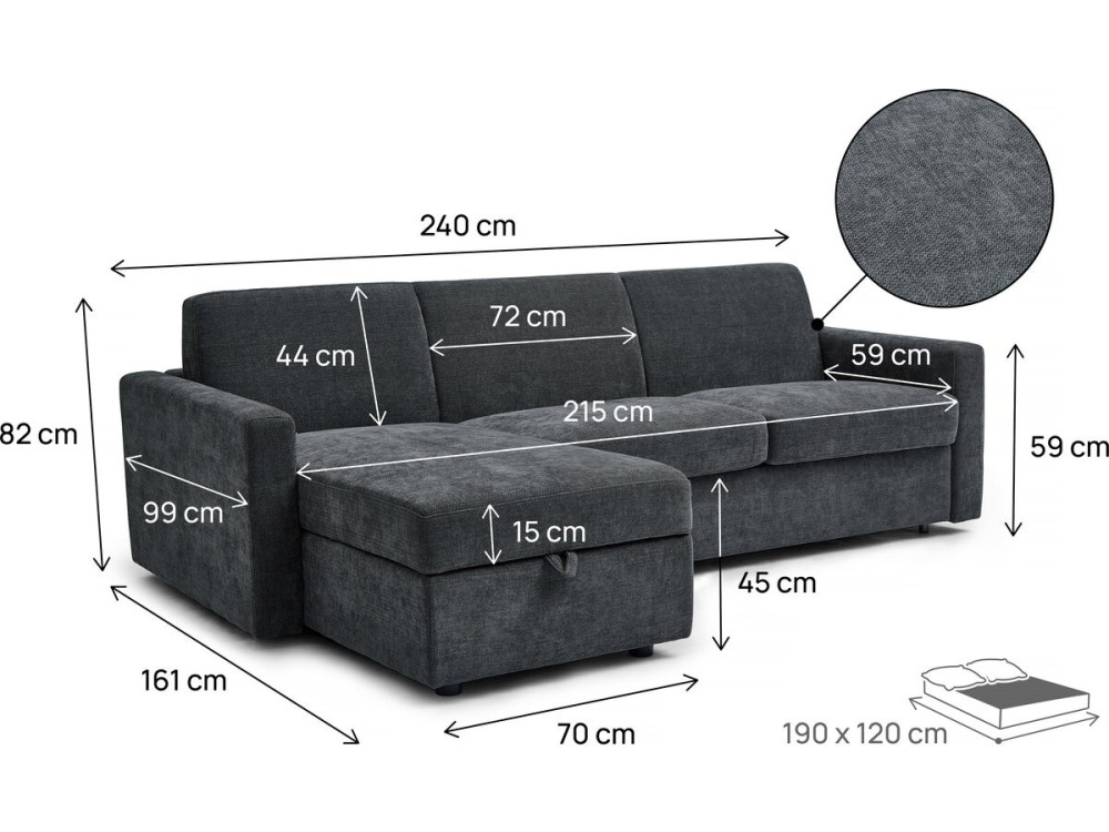 Canapé d'angle réversible et convertible express en tissu "Celia" - 3 places - Gris