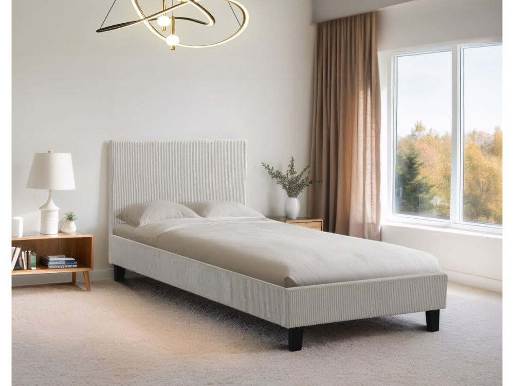 Lit simple en velours cotelé "Ambre" - 90 x 190 - Beige