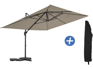 Parasol jardin déporté en aluminium "Sky 4" - 3 x 4 m - Taupe - Avec Housse de protection