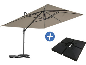 Parasol jardin déporté en aluminium "Sky 4" - 3 x 4 m - Taupe - Dalles à lester incluses
